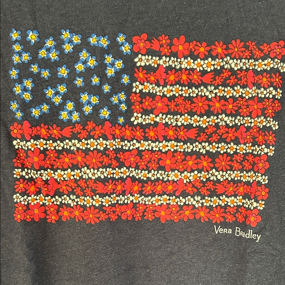 Vera Bradley Heathered Navy Tee with Floral Flag Design